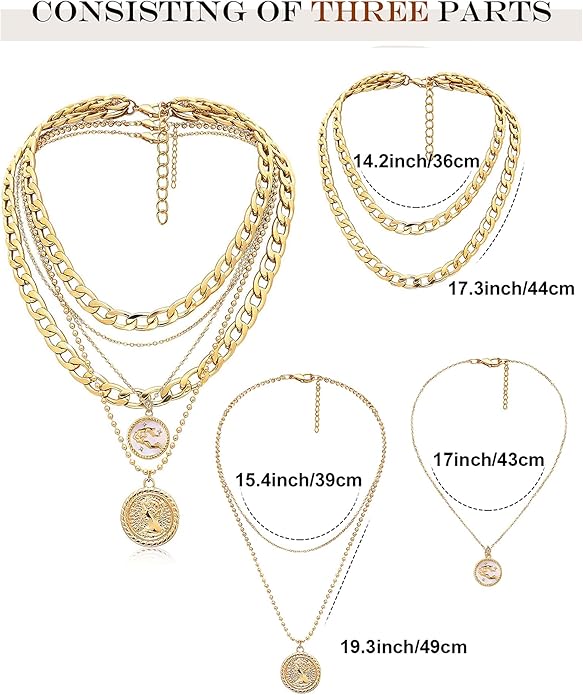 MJartoria Layered Necklaces for Women Trendy Retro Coin Pendant Necklace Dainty Chunky Chain Choker Necklaces for Jewelry Birthday Gifts