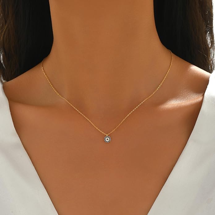 SUYACS Dainty Gold Plated Evil Eye Necklaces for Women 925 Sterling Silver Blue CZ Diamond Pendant Necklace Eye Charm Chain Lucky Egyptian Greek Protection Jewelry Christmas Gifts for Mom