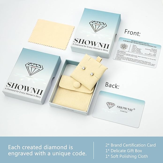 SHOWNII Diamond 4-Prong Lab-Grown Diamond Stud Earrings for Women 0.5CT 1CT 14K Gold Plated S925 Sterling Silver Screw Back Earrings(I-J Color, S1-VS2 Clarity)