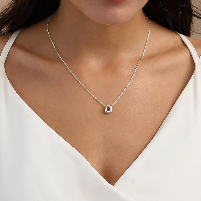 Bubble Gold Letter Necklace for Women, 14k Gold Plated Balloon Initial Necklace, Dainty Gold Necklace for Women, Personalized Bubble Pendant Name Necklace, Fashion Accessories Trendy Jewelry