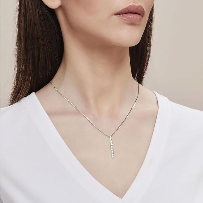 AINUOSHI Lab Created Moissanite Bar Necklace 0.56 cttw Imitation Diamond Alternative Necklace for Women S925 Sterling Silver Y Necklace Simple Fashion Jewelry Gifts for Women
