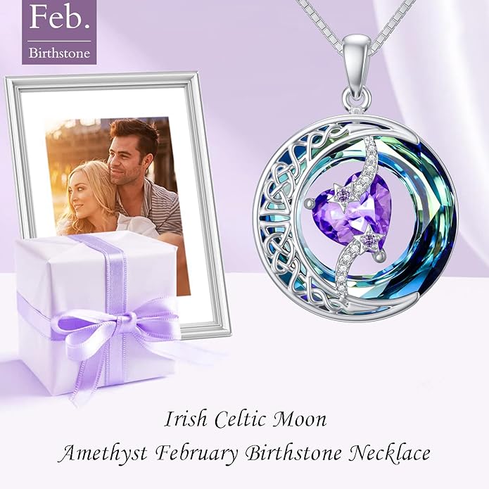 TOUPOP Christmas Gifts Birthstone Necklace 925 Sterling Silver Moon and Star Pendant with Blue Crystal Celtic Moon Jewelry Birthday Gifts for Women Mom Wife Her Daughter