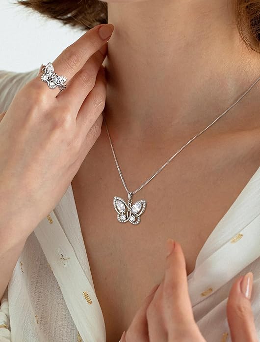STARCHENIE Butterfly Pendant Necklace for Women 925 Sterling Silver Birthstone Butterfly Jewelry Gifts