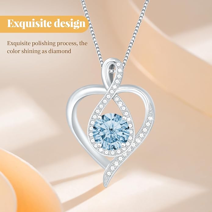 925 Sterling Silver Infinity Heart Necklace for Women, Rhodium Plated Cubic Zirconia Pendant Gift for Girlfriend Wife Mom - Anniversary Valentine's Day Birthday Present with Elegant Gift Box