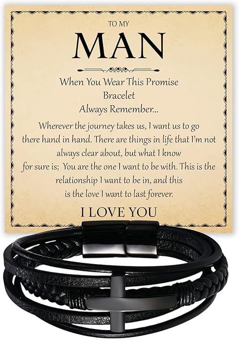 Mapileng To My Man – Braided Leather & Stainless Steel Bracelet with Heartfelt ‘Love You Forever’ - Elegant Gift Box Included, Gift from Girlfriend or Wife for Husband, Boyfriend, or Brother