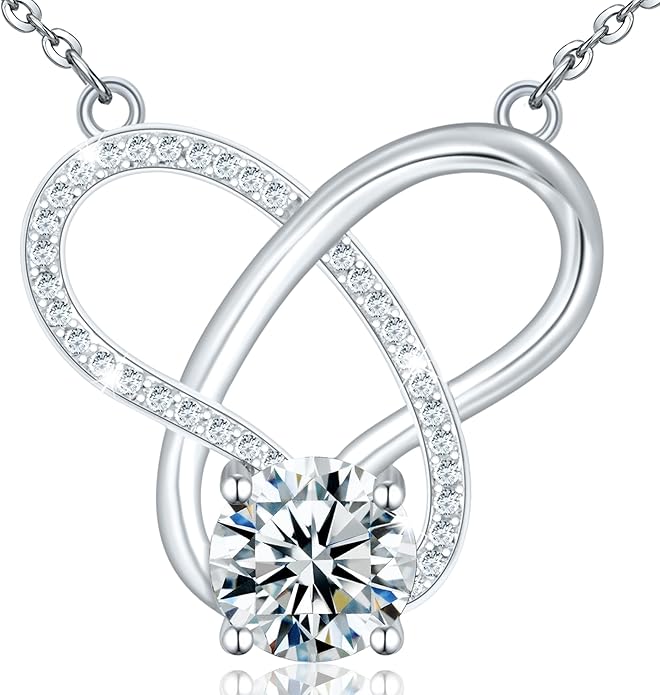 Infinity Necklace for Women, 925 Sterling Silver Heart Necklace with 5A Zircon, White Gold Plated Adjustable Chain, Gift for Valentine's Day, Birthday, Anniversary for Wife, Girlfriend, Mom