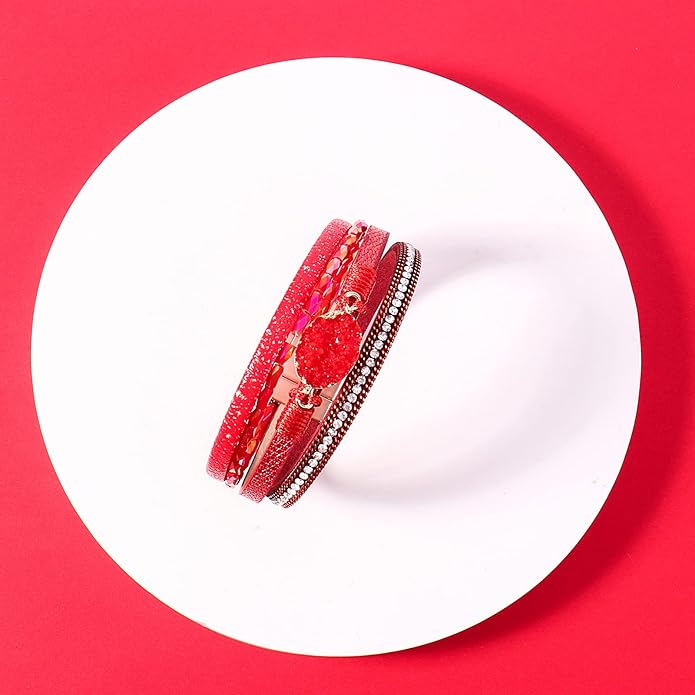 FANCY SHINY Leather Wrap Bracelet Boho Cuff Bangle Bracelets Crystal Bead Bracelet with Magnetic Clasp Jewelry Gifts for Women