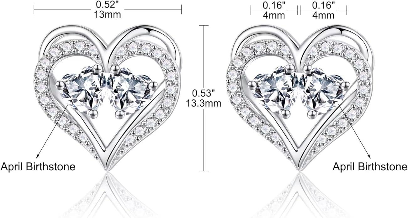 Iefil Birthstone Earrings for Women - 925 Sterling Silver Heart Earrings Anniversary Birthday Gifts for Women Wife Girlfriend Mom