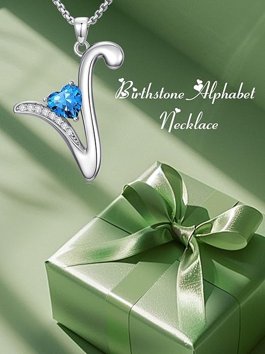 Christmas Gifts for Women Alphabet A to Z Initial Birthstone Pendant Necklaces for Women - 18k White Gold Plated Personalized Name Jewelry Valentine Mothers Day Birthday Gifts for Women Her Girlfriend
