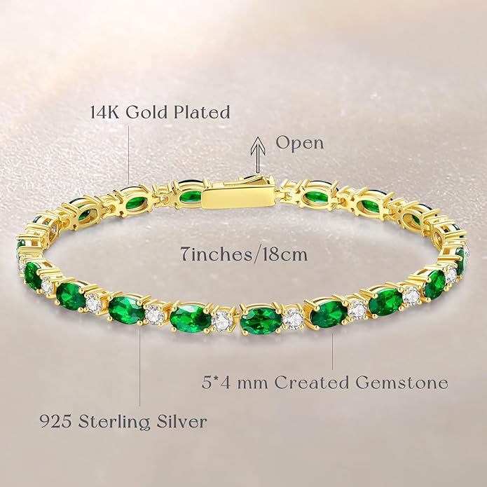 FANCIME 14K Gold Plated Birthstone Bracelets 4mm Sterling Silver Tennis Bracelets Gold Bracelets Birthday Jewelry Gifts for Women 7"