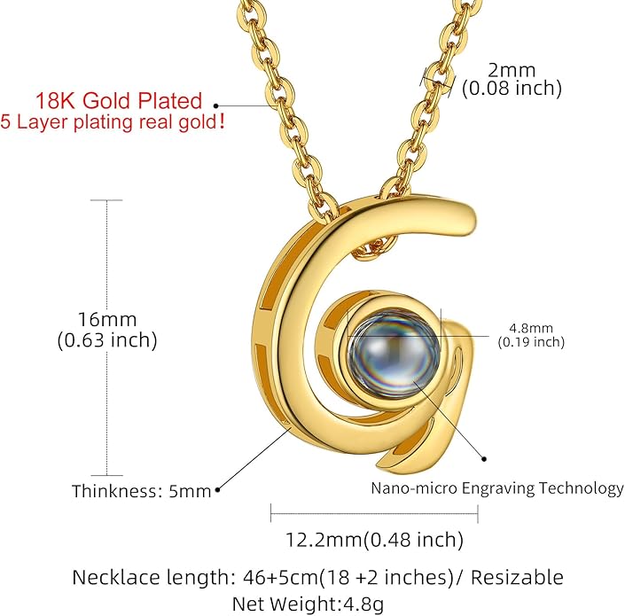 Custom4U Personalized Initial Picture Necklace for Women, Projection Necklace with Picture Inside, Gold/Silver Letter Pendant Necklace, Custom Photo Gifts for Mom Wife Birthday Valentines
