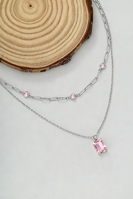 Gold Layered Pendant Necklaces for Women 14k Gold Plated Crystal Choker Necklace Paperclip Rhinestone Necklace Party Prom Jewelry