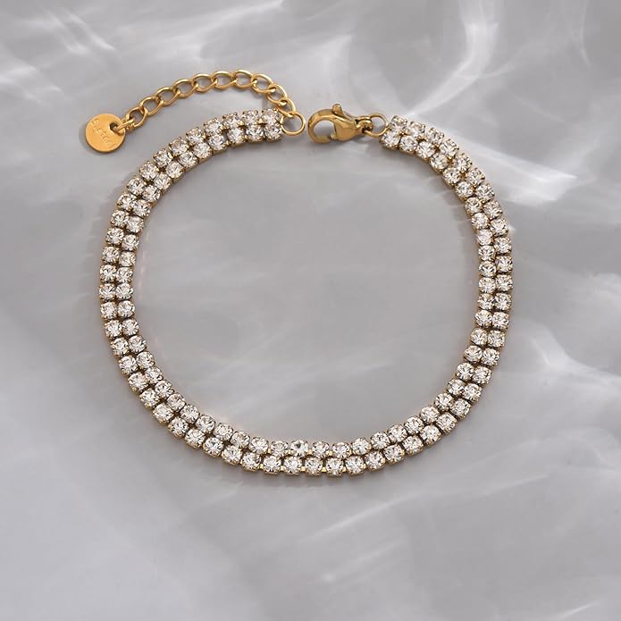 Anklet Bracelets for Women 18K Gold Plated Tennis Anklets Dainty Sapphire Paperclip Pearl Sequin Droplet Adjustable Large Anklet Bracelets Simple Beach Summer Waterproof Foot Jewelry