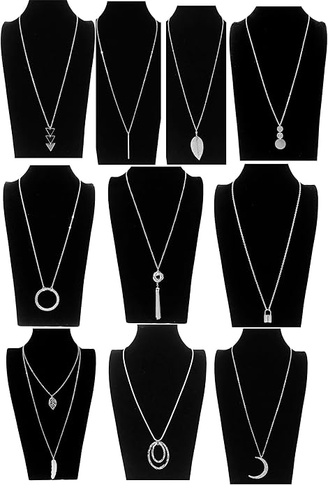 10Pcs Long Pendant Necklace Simple Moon Bar Three Triangle Tassel Lock Sweater Y Shape Punk Chain Choker Necklace for Women Men Gold Silver Plated