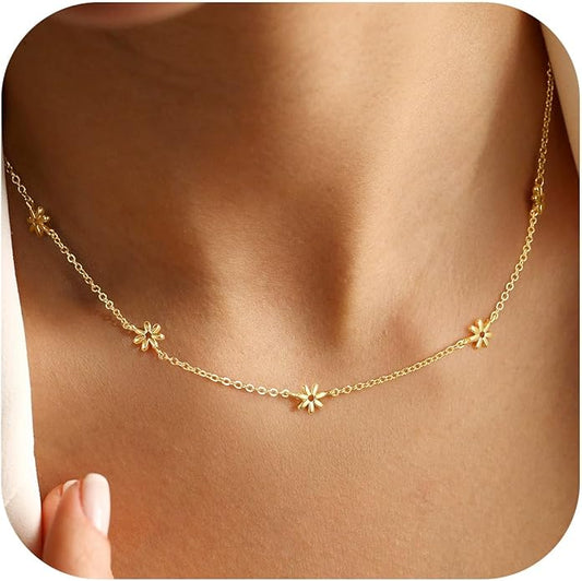 Yoosteel Dainty Gold-plated Clover Pearl Heart Butterfly Star flower Choker Necklace for Women - 14K Gold Plated Cubic Zirconia Pendant Station Necklaces for Women Teens Trendy Prom Jewelry Gifts