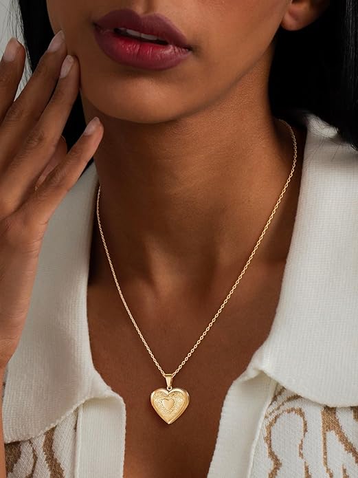 U7 Women Locket Necklace Platinum 14K Gold Photo Lockets that Hold Picture,Chain 20 Inch Personalized Gift Custom Love Heart Image Necklaces