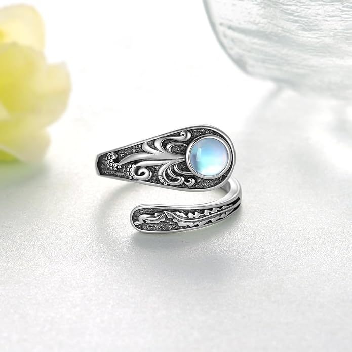 Spoon Rings for Women 925 Sterling Silver Mushroom/Phoenix/Snake/Cardinal/Octopus/Tree of Life/Sunflower/Highland Cow/Dragonfly/Dragon/Horse/Sea Turtle/Frog Rings