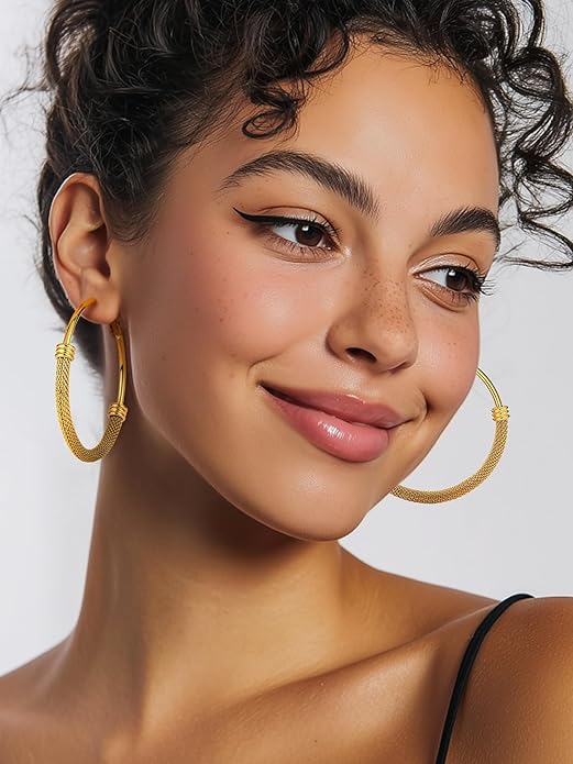PROSTEEL 30/40/60/80/100mm Chunky Hoop Earrings For Women Gold Plated/Black Stainless Steel Hoops Earrings Statement Jewelry