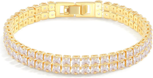 14K Gold Plated Tennis Bracelet for Women – Classic CZ Link Design, Fits 6.0"–7.2" Wrists – Stylish Sparkling Jewelry Gift, Timeless Tennis Bracelets for Women