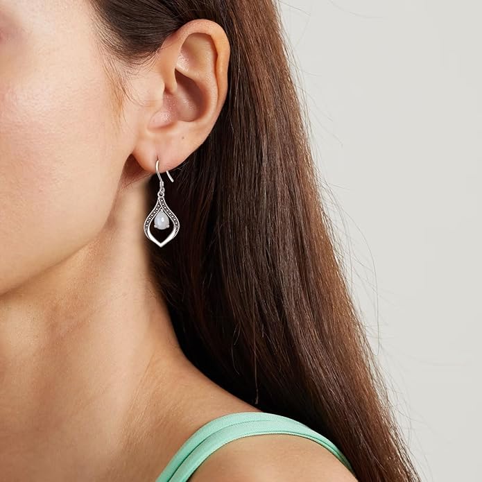 Vintage Genuine Gemstone Earrings for Women Dangling 925 Sterling Silver Western Native American Style Jewelry for Wife Mother