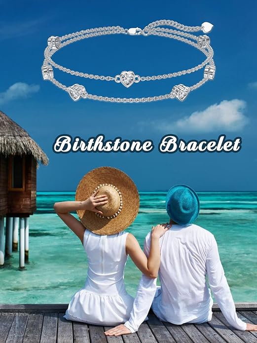 Dorunmo Heart Birthstone Anklet Bracelets for Women 925 Sterling Silver Birthday Jewelry Best Mother's Day for Women Wife