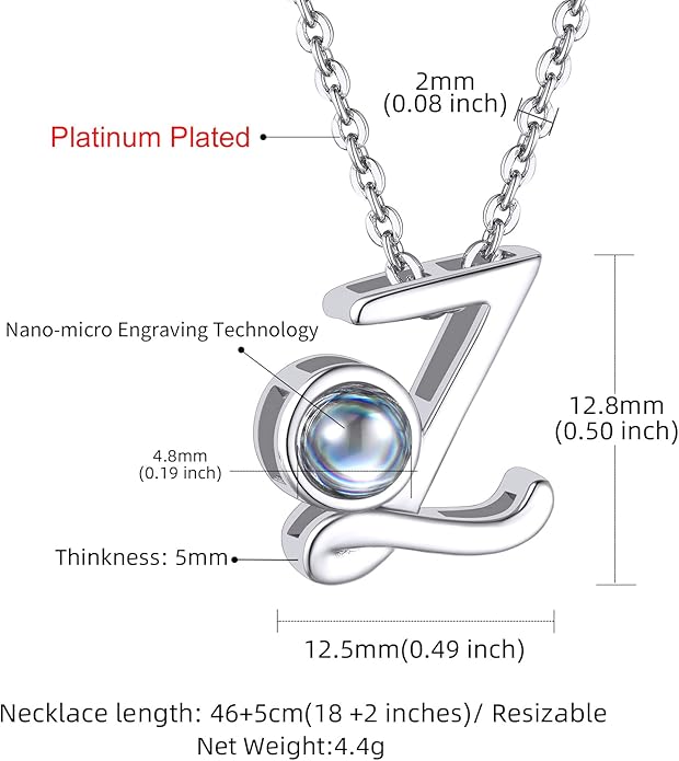 Custom4U Personalized Initial Picture Necklace for Women, Projection Necklace with Picture Inside, Gold/Silver Letter Pendant Necklace, Custom Photo Gifts for Mom Wife Birthday Valentines