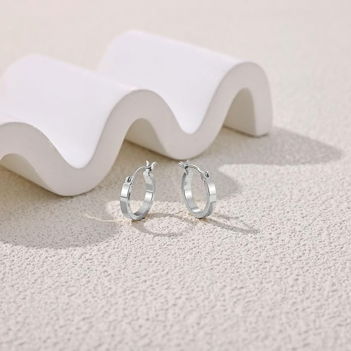 Gacimy Flatted Hoop Earrings for Women 14K Gold Plated with 925 Sterling Silver Post