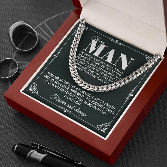 VIRAGIL To My Man Necklace Chain for Men, Silver Stainless Steel Chain Jewelry, Romantic Gift from Partner for Birthday Valentine or Everyday Wear with Meaning