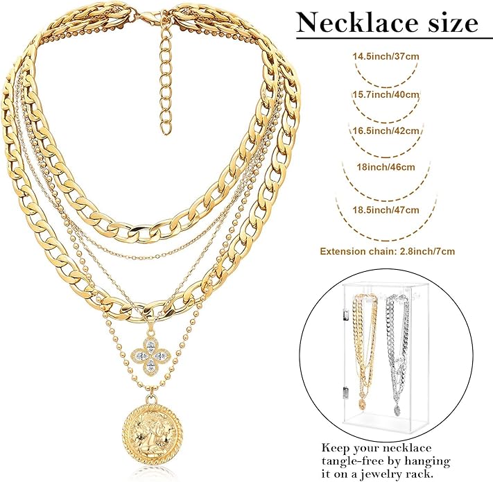 MJartoria Layered Necklaces for Women Trendy Retro Coin Pendant Necklace Dainty Chunky Chain Choker Necklaces for Jewelry Birthday Gifts