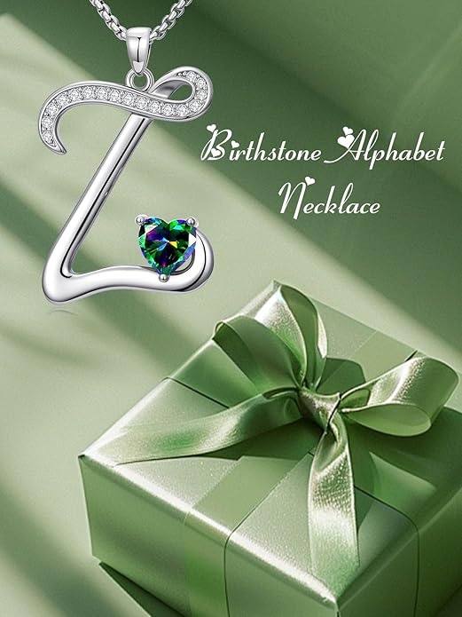 Christmas Gifts for Women Alphabet A to Z Initial Birthstone Pendant Necklaces for Women - 18k White Gold Plated Personalized Name Jewelry Valentine Mothers Day Birthday Gifts for Women Her Girlfriend
