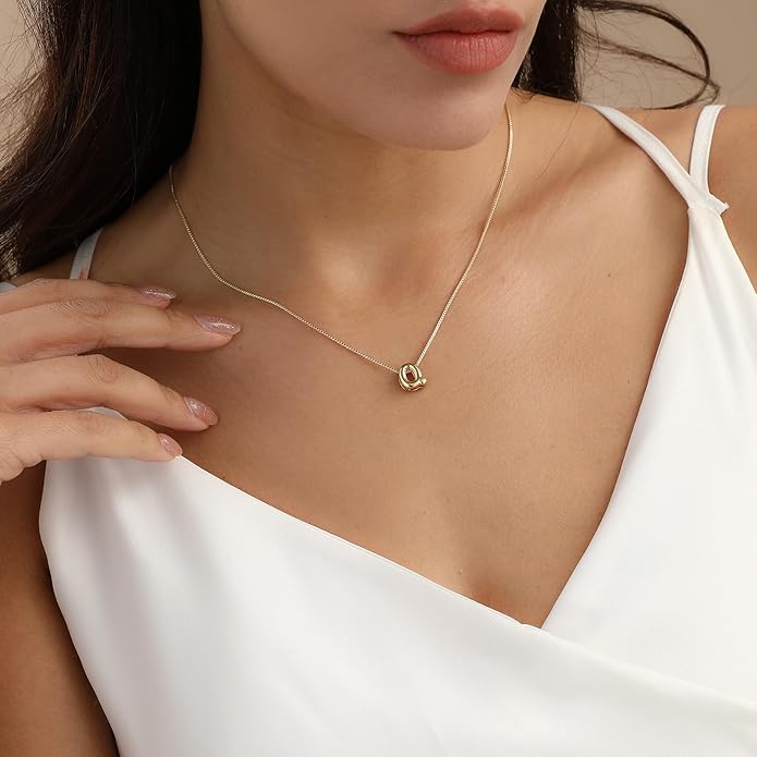 Bubble Gold Letter Necklace for Women, 14k Gold Plated Balloon Initial Necklace, Dainty Gold Necklace for Women, Personalized Bubble Pendant Name Necklace, Fashion Accessories Trendy Jewelry