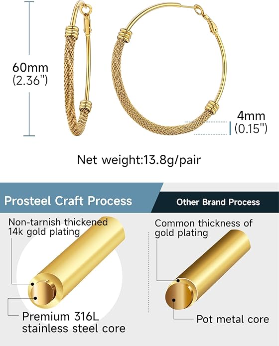 PROSTEEL 30/40/60/80/100mm Chunky Hoop Earrings For Women Gold Plated/Black Stainless Steel Hoops Earrings Statement Jewelry