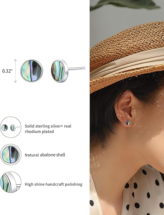 S.Leaf Gold Stud Earrings for Women 925 Sterling Silver Hypoallergenic Mother of Pearl Shell Stud Chain Earrings Friendship Jewelry Gifts for Women Her