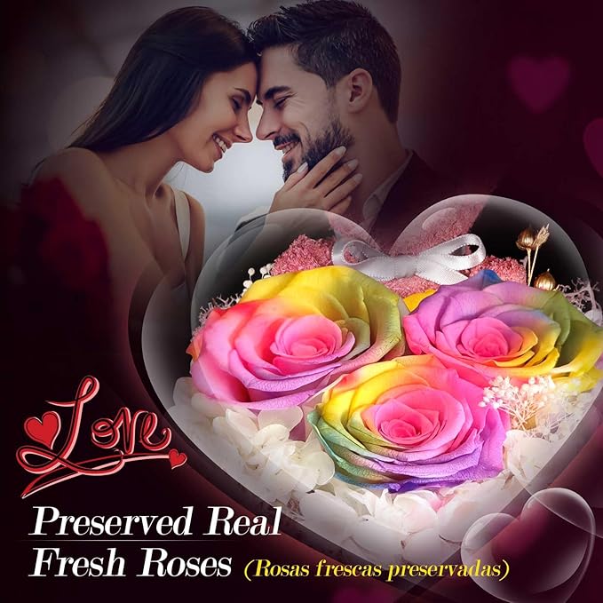 ADDWel Preserved Rose Gifts for Her, Forever Real Rainbow Flowers with Sterling Silver Necklace for Wife Girlfriend Mom on Birthday Anniversary