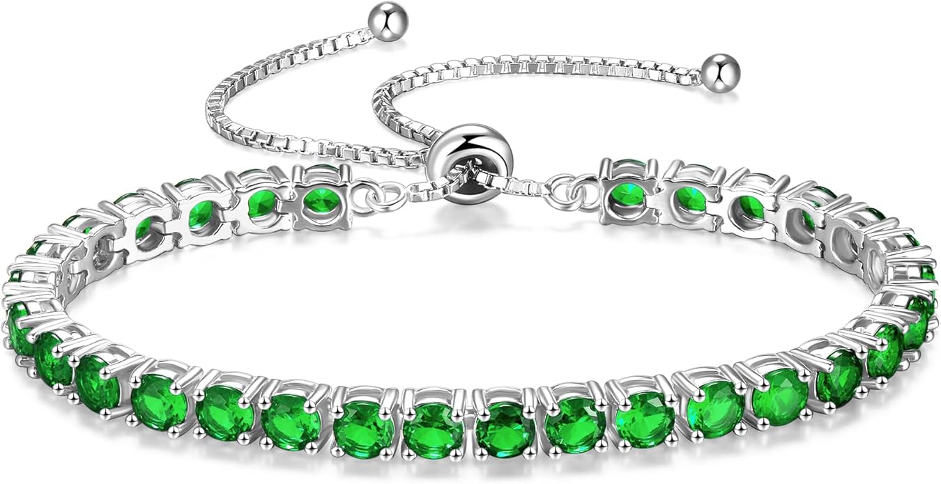 FANCIME Birthstone Bracelet Jewelry for Women Sterling Silver Tennis Bracelet Classic Bolo Adjustable Chain Fine Jewelry Anniversary Birthday Gifts for Women Mom Wife Her