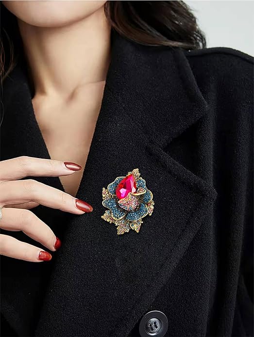 Rhinestone Flower Brooch For Women Crystal Rose Flower Brooch Pin Big Size Rhinestone Crystal Flowers Broochs Stylish Rhinestone Rose Flowers Pin Elegant Clothing Hat Bag Accessories
