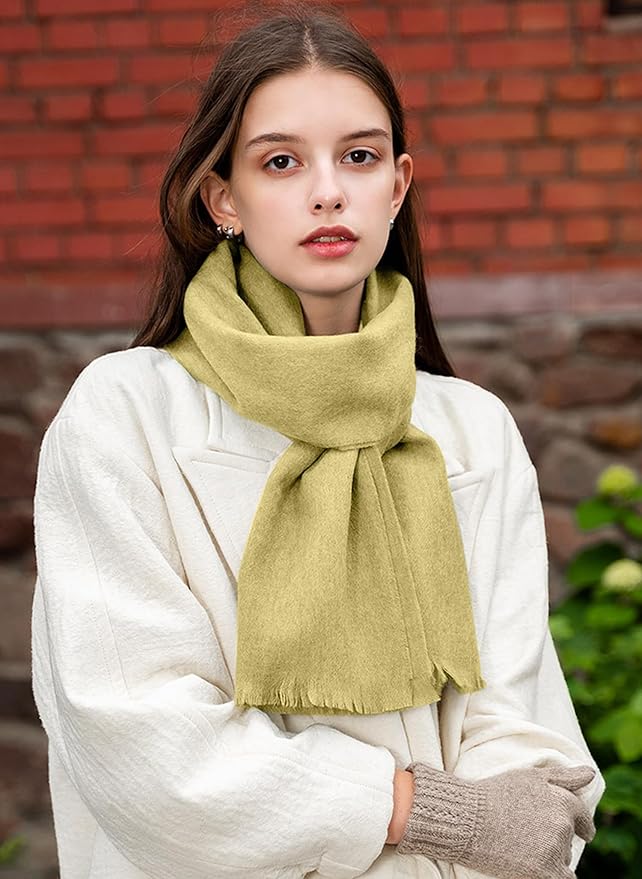 WASALUYA Wool Scarf for Women & Men, 100% Wool Scarves Wrap Shawl with Tassels, Elegant Soft Winter Scarf for Fall and Winter