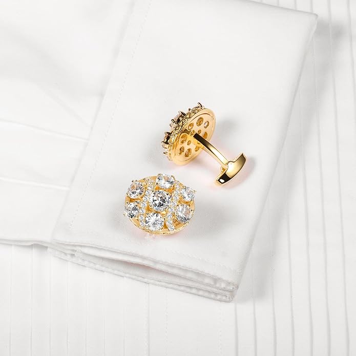 HAWSON Cufflinks for Men, Gold Diamond Crystal Cufflinks for Groom Husband Personalized Gifts, Mens Formal Wedding Business Cufflinks, Luxurious Gorgeous Cuff Links French Shirt Accessories