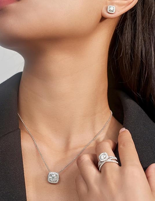 IMOLOVE Moissanite Solitaire Pendant Necklaces for Women Sterling Silver with 18K White Gold Plated 1-3 Carat D Color VVS1 Clarity Mossanite Jewelry for Women