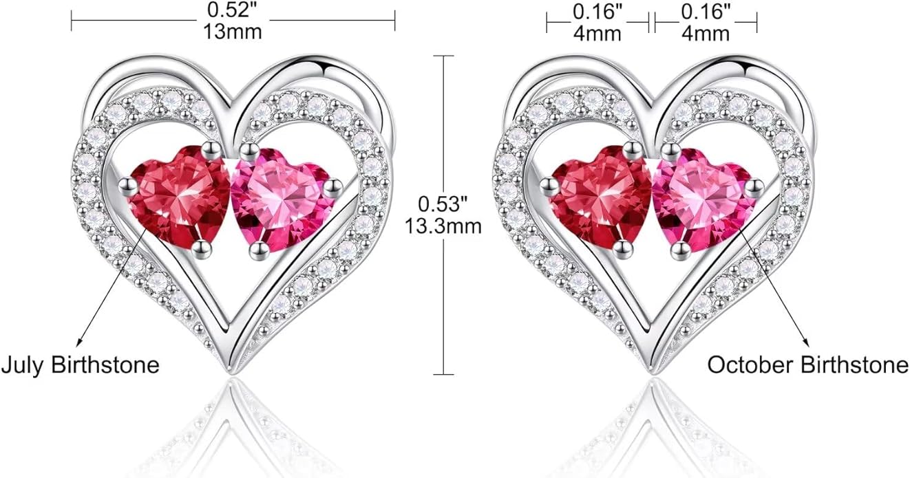 Iefil Birthstone Earrings for Women - 925 Sterling Silver Heart Earrings Anniversary Birthday Gifts for Women Wife Girlfriend Mom