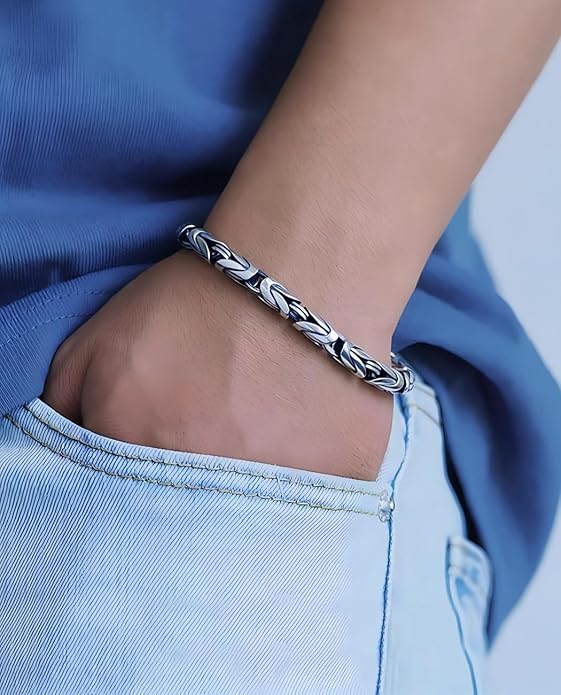 Italian Handmade Sterling Silver Mens Bracelets | Solid S925 Chain Bracelets for Men | Men's Silver Bracelet Gift for Dad, Boyfriend, Son, My Man