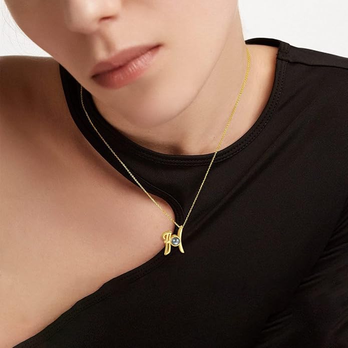 Custom4U Personalized Initial Picture Necklace for Women, Projection Necklace with Picture Inside, Gold/Silver Letter Pendant Necklace, Custom Photo Gifts for Mom Wife Birthday Valentines