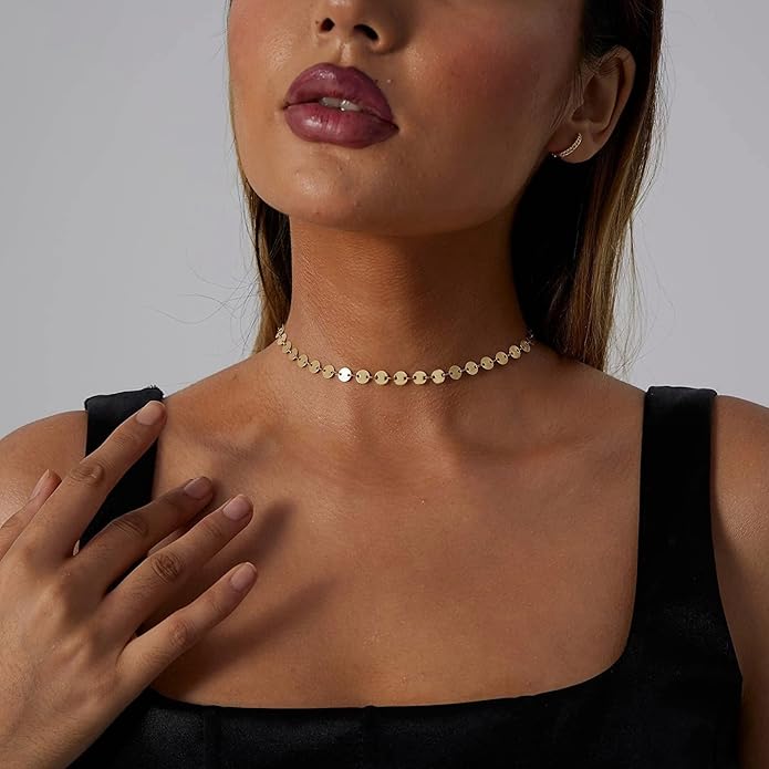 14K Gold Necklace for Women, Womens Dainty Chain Necklace Plated Shining Dots Satellite Choker Box Chain, Women Layering Necklaces