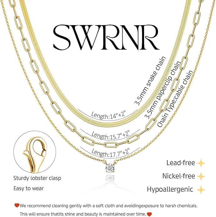 Layered Gold Necklace for Women Dainty 14K Gold/Silver Plated Stacked Necklace for Women Trendy Cuban Paperclip Herringbone Chain Diamond Pendant Necklaces Jewelry Set Accessories Gift
