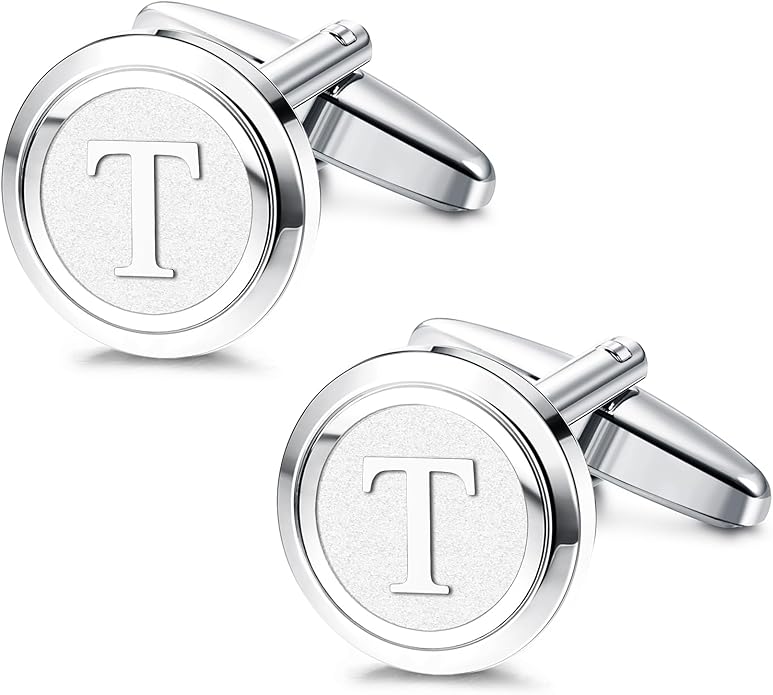 LOYALLOOK Initial Gold Cufflinks for Men Gold Cuff Links Personalized Copper CuffLinks Letter Cufflinks Gift for Groom Husband Father