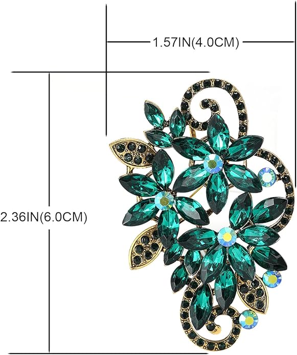 YOQUCOL Vintage Red Austrian Crystal Rhinestone Flower Shape Brooch Pin for Women