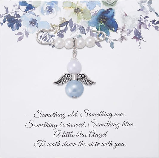 Ralukiia Something Blue Angel Charm, Bride Memorial Bouquet Charm for Wedding Remembrance Mom or Dad in Heaven, Guardian Angel for Wedding, Memory Gifts for Bride
