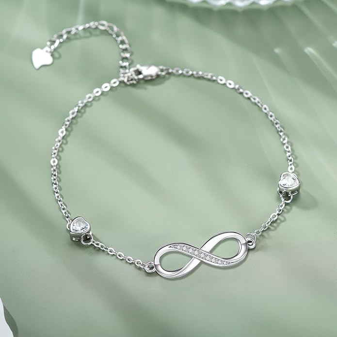 Dorunmo Infinity Bracelet Mom Bracelet 925 Sterling Silver 14K Gold Plated Infinity Heart Anklet for Women Christmas Jewelry Gifts for Wife Mom Daughter