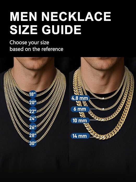 ChainsPro Chunky Miami Cuban Link Chains for Men,Stainless Steel Cuban Chain Necklace,4.8/6/10/14mm Width,No Tarnish& Thick Hip Hop Jewelry,18-30 inch Length, Black/Gold Plated/Silver,Send Gift Box