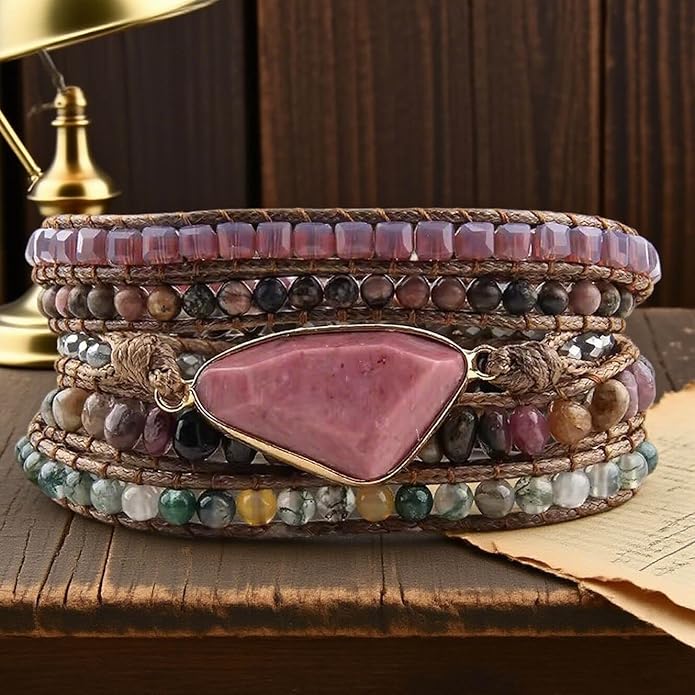 ZOSOJONA Boho Handmade Natural Stone Wrap Bracelets Turquoises Crystal Beads Bracelet Jewelry